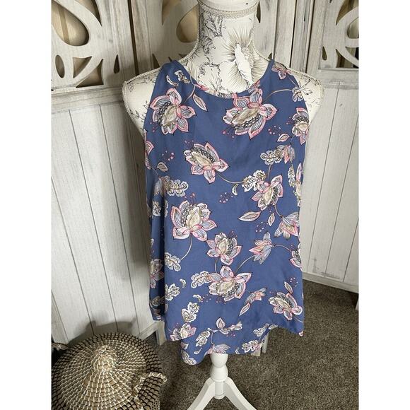St Tropez West Top Women’s Blue Pink Tank Blouse Floral Flowy Top Size Medium - Picture 1 of 7